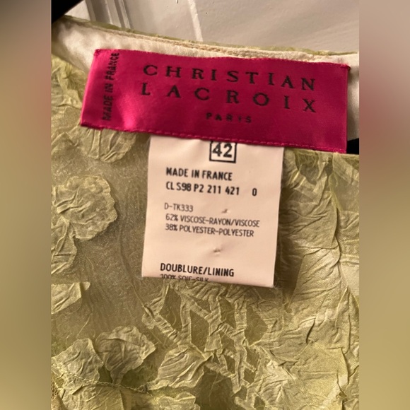 $1800 Christian Lacroix Lace Dress Green Yellow 42 6 8 cocktail vintage wedding - Picture 4 of 9